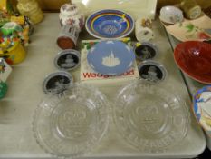 Collection of commemorative and other china and glassware including a pair of pressed glass George