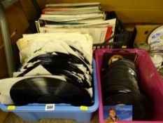 Three crates of vinyl LP and 45rpm records and sleeves
