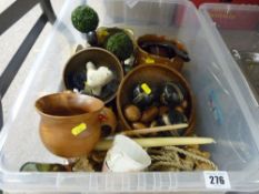 Box of treen ware and miscellaneous items