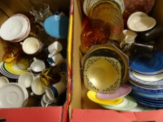 Two boxes of mixed glass and crockery teaware