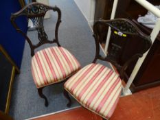 Pair of antique style black striped classically upholstered chairs
