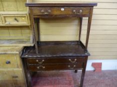 Mahogany foldover table with single drawer and a two drawer mahogany washstand