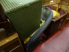 Pair of loom style chairs and a lidded linen basket