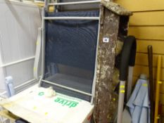 Parcel containing garden lounger, wooden stepladder, plastic stepladder, long handled garden