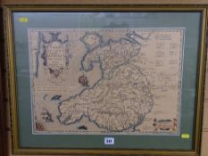 Framed tinted map of Wales