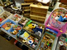 Collection of doll's house furniture and equipment, a small selection of baby type dolls in