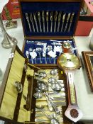 Two canteens of cutlery and reproduction balloon barometer