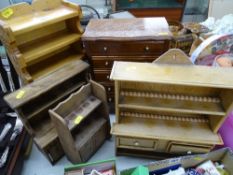 Four miniature style display dressers and a modern jewellery box in the style of a chest of drawers