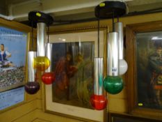 Two groups of stylish mid Century ceiling lights (seen working at the property)