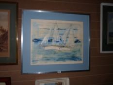 ALFRED BIRDSEY mixed media - Bermuda yachts, 43 x 53 cms