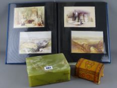 Album of collector's cards, onyx lidded table box and one other