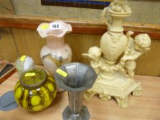 Pewter vase marked 'Talbot 1565 Pewter', small parcel of glassware, resin vase etc