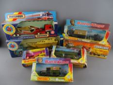 Boxed Matchbox diecast vehicles including a K-128 Daff Aircraft Transporter, a K-129 Mercedes Benz