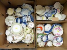 Three boxes of mixed teaware, various patterns