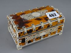 Tortoiseshell and bone decorated jewellery casket (some damages and losses)