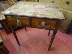 Antique occasional table with two drawers and lion mask and ring handles