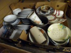 Two boxes of mixed pottery tableware etc