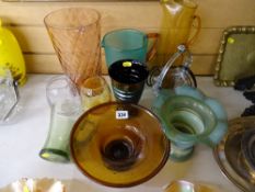 Collection of bowls, jugs and vases in the style of Whitefriar etc