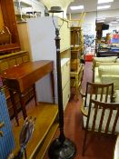 Polished wood standard lamp and shade