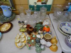 Quantity of vintage glassware, collection of various cruet sets, Dainty Lady figurines etc