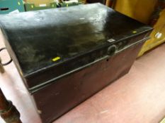 Metal black painted tin trunk