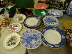 Royal Winton three tier cakestand, quantity of blue and white decorative plates, set of six Losol