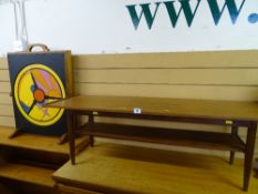 Coffee table with lower shelf and a firescreen with sunburst motif