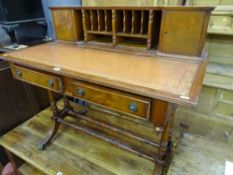 Reproduction tooled leather top desk having twin drawers and twin turned stretchers