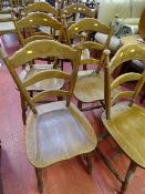 Set of six oak farmhouse style ladderback chairs