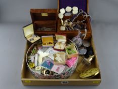 Mixed quantity of jewellery and collectables including two wooden lidded boxes and contents