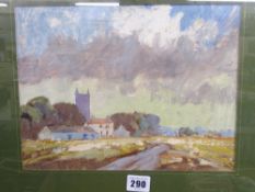 Early 20th Century oil on board - river and village scene, 22 x 28 cms