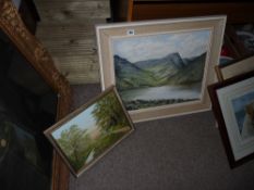 GUY C MILLS two oils on board - countryside scene, 26 x 35 cms and lake scene, 39 x 49 cms