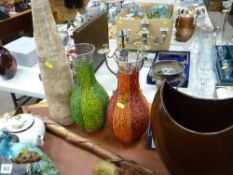 Parcel of contemporary vases including a pair of beadwork effect and a snake decorated walking