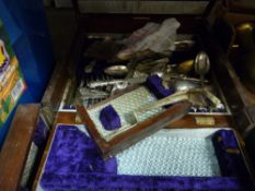 Walker & Hall wooden cutlery canteen with part contents