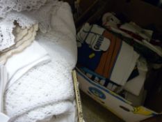 Two boxes of table and other linen