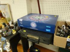 Vintage cased typewriter, shooting stick, boxed 'Millionaire' game