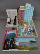 Two gent's wristwatches, postcards, stamps etc