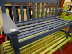 Blue painted wooden garden bench