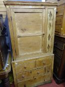 Pine two piece press cupboard with single upper door