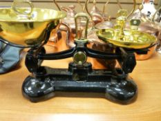 Reproduction set of scales by Libra Scale Company with brass weights
