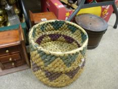 Pair of treen three door bookends, wooden box, basket