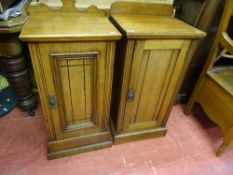 Pair of oak single door bedside cabinets (non-matching)