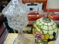 Mushroom style heavy glass table lamp and a Tiffany style table lamp E/T