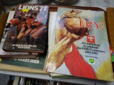 Tray of books relating to Welsh rugby from the 70s & 80s