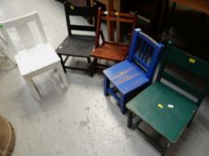 Five small wooden children's chairs