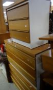 A parcel of teak fronted & white wood bedroom chests of drawers