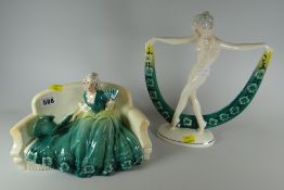 Two continental figures - Deco female figure & a seated Regency figure
