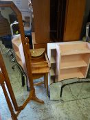 Parcel of furniture, two small narrow painted bookcase, nest of tables & a pine cheval mirror etc