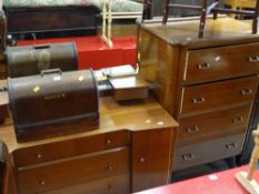 A matching vintage lightwood mirrored dressing table & chest of drawers together with another
