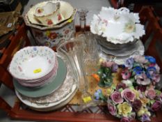 Crate of mixed china & glass including Johnson Brothers dessert bowl, planters etc